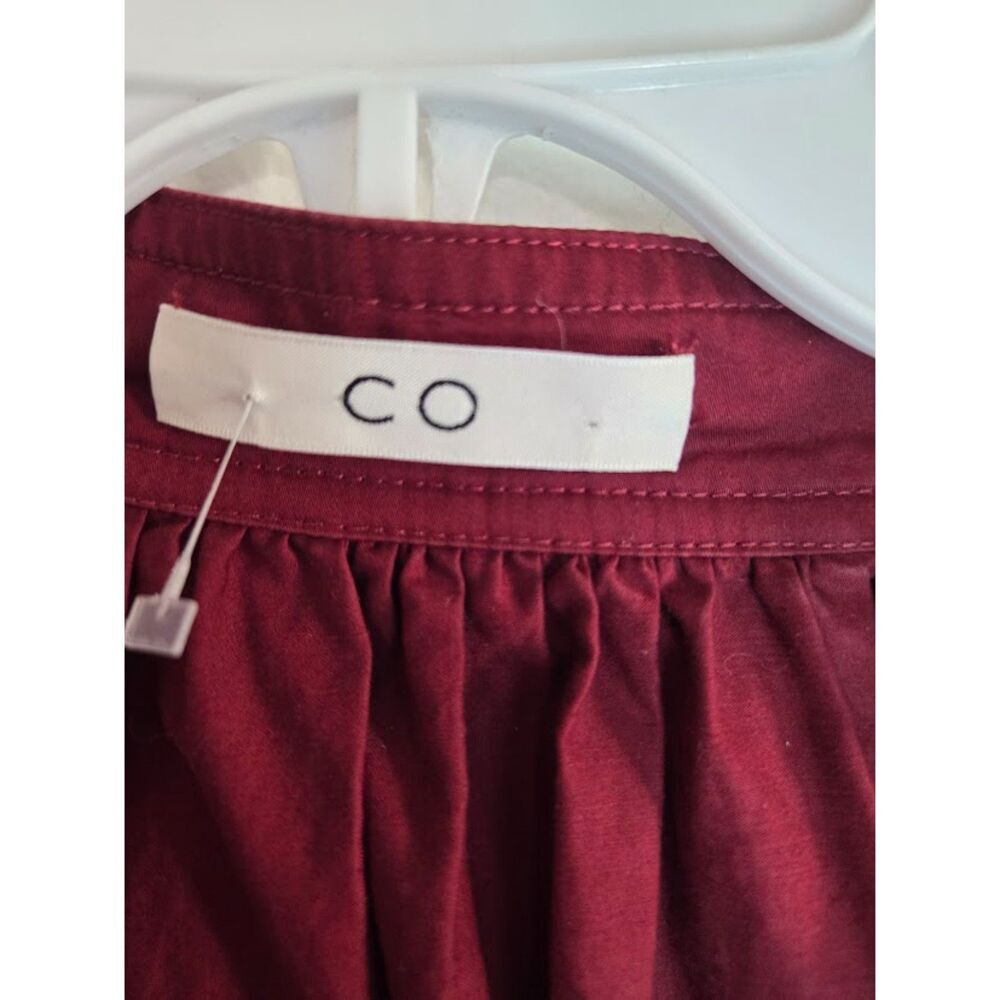 CO Women Dark Red V-Neck Puff Sleeve Poplin 100% Cotton Boxy Blouse size Small - Picture 7 of 9